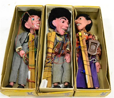 Lot 410 - Pelham Puppets Three Pop Singers (i) In striped suit with guitar (ii) In striped suit,...