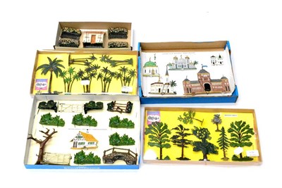 Lot 436 - Britains Trees a collection of 14 assorted including palm trees, together with a tree & gate,...