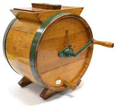 Lot 1004 - Butter Churn made by R A Lister & Co. (Dursley), wooden barrel with metal band to outside 14";,...
