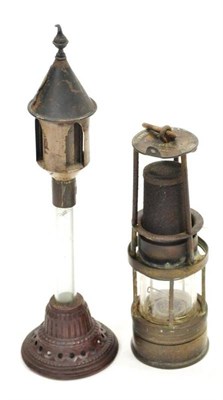 Lot 1014 - Richard Johnson Miners Lamp brass body with '13' stamped onto base (F) together with an interesting