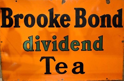 Lot 1024 - Brooke Bond Tea Advertising Sign with black/green lettering on orange ground 30x20";, 76x51cm...