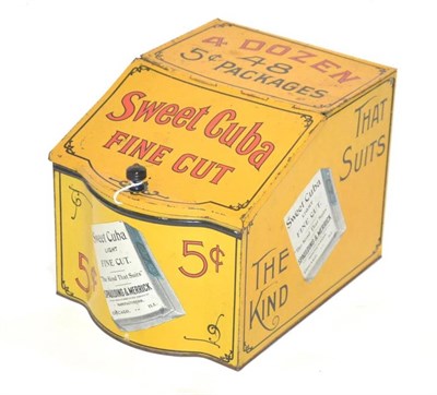 Lot 1027 - Shop Display/Dispenser Tin For Sweet Cuba Fine Cut Cigarettes lithographed in yellow with red/black
