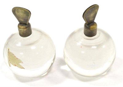 Lot 1039 - White Star Line A Pair Of Glass Menu Holders with roughly spherical bases bearing Flag logo...