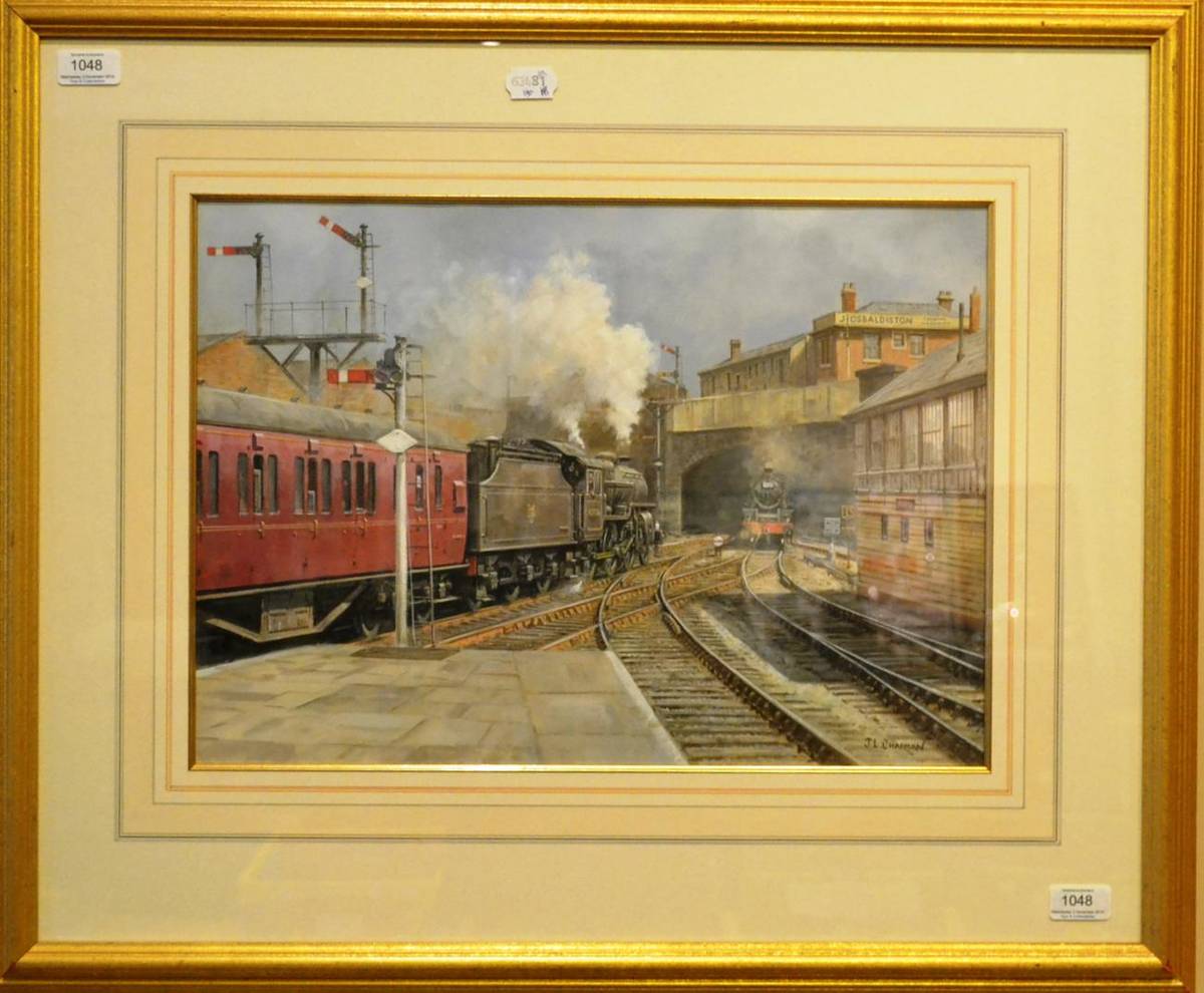 Lot 1048 - John Lewis Chapman (b.1946)  ";Blackburn Station, East End"; Signed, watercolour heightened...