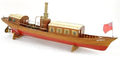 Lot 1143 - Live Steam Launch 'Waterlily' with varnished wood hull (painted red below waterline), forward...