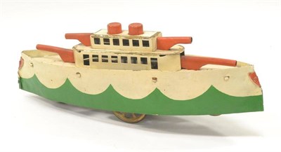 Lot 1181 - German Friction Battleship, Early 20th Century of crude construction with push and go mechanism and