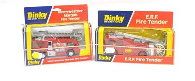 Lot 1207 - Dinky Fire Vehicles 285 Merryweather Marquis fire tender and 266 ERF Fire tender, red plastic...