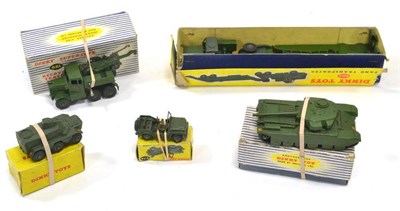 Lot 1210 - Dinky Military 661 Recovery tractor 660 Tank transporter 651 Centurion tank 676 APC and 674...