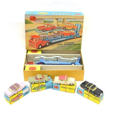 Lot 1230 - Corgi Gift Set 28 Carrimore Car Transporter consisting of Bedford TK Transporter, 222 Renault...