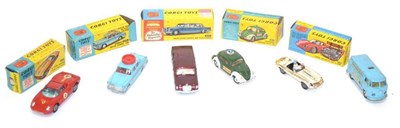 Lot 1233 - Corgi Six Models 312 Jaguar E-type Competition, chrome 314 Ferrari Berlinetta, 492 Volkswagen...