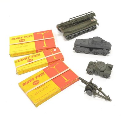 Lot 1258 - Solido Military PT76 Char Amphibie and German reconnaissance car; a French Dinky AML Panhard and an