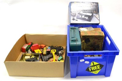 Lot 1265 - Mixed Lot containing assorted tin guns, a Meccano set in steel box, 1930's Toy typewriter...