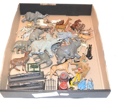 Lot 1317 - Britains, JoHillCo And Charbens A Collection Of Zoo And Other Figures including Zoo gate and...