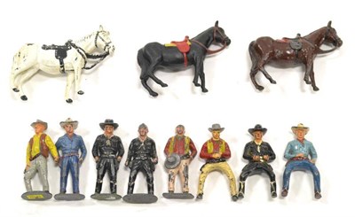 Lot 1329 - Timpo Hopalong Cassidy Figures including Hopalong, Lucky and California (all mounted and on...