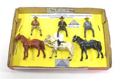 Lot 1330 - Timpo Hopalong Cassidy Mounted Figure together with California and Lucky mounted figures (all...