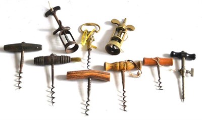 Lot 17 - Nine Corkscrews six of standard form, two open frame and one open handle