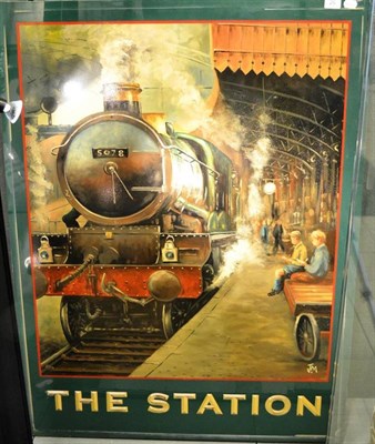 Lot 25 - Pub Sign 'The Station' From Howden, Yorkshire depicting a GWR Castle class locomotive 5078 Beaufort