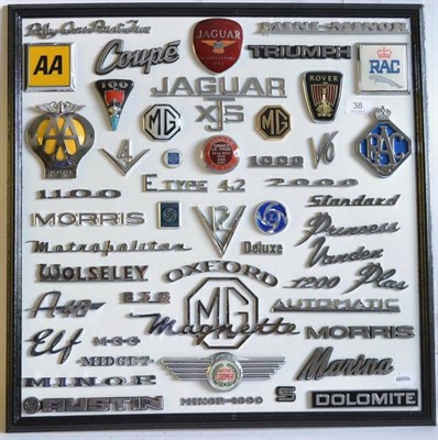 Lot 38 - Car Badges A Well Displayed Frame Containing Various Original Car Badges including Riley one...