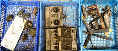 Lot 57 - Three Petrol Motors For Model Aircraft together with three radio control units and a few spare...