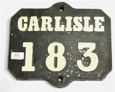 Lot 61 - Caledonian Cast Iron Mile Post (Full Mile) 'Carlisle 183' 12x10";, 30x24cm (repainted)