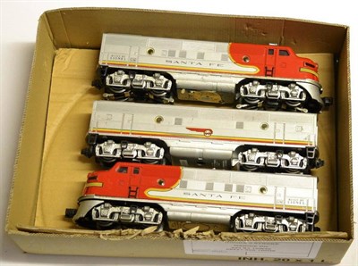 Lot 131 - Lionel O Gauge Santa Fe Three Part Diesel Set consisting of powered A unit streamlined...