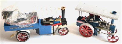 Lot 137 - Mamod Steam Wagon, blue and a Wilesco traction engine with control cable (both G-E) (2)