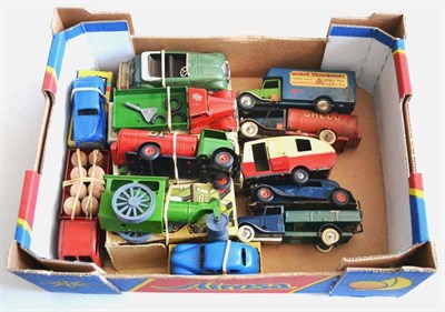 Lot 145 - Minic Pre And Post War Models Pre-war: Streamlined sports, green (G box F-G) Luton van and...