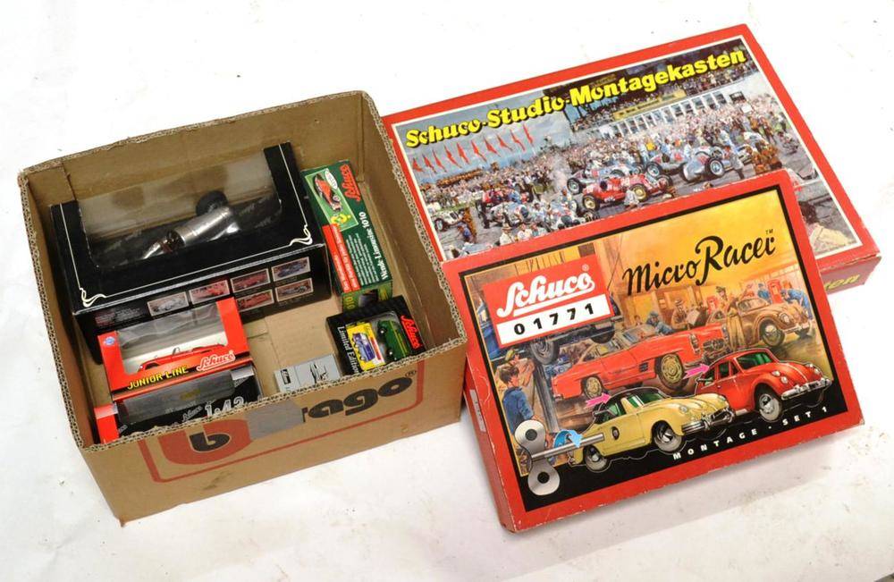 Lot 148 - Schuco (Modern) 01006 Studio Montagekesten Set with figures, 01771 Micro Racer Montage set,...
