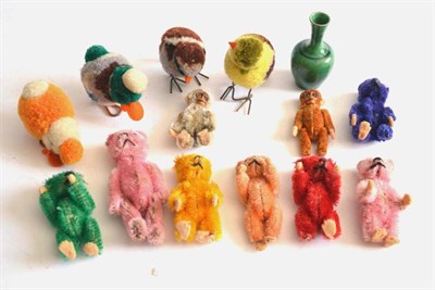 Lot 156 - Schuco Miniature Bears two pink and one each in red, brown, green, yellow and blue; two Monkeys...