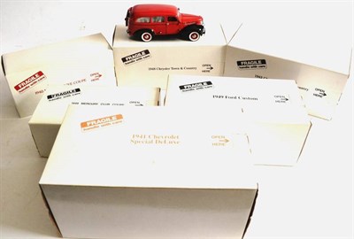 Lot 173 - Danbury/Franklin Mint Seven 1940's US Cars 1941 Chevrolet Special DeLuxe, 1940 Ford DeLuxe...