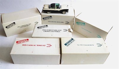 Lot 174 - Danbury/Franklin Mint Six 1950's US Cars 1955 Ford Fairlane Crown Victoria, 1959 Cadillac...