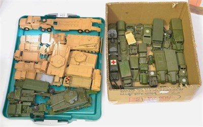 Lot 224 - Dinky Military Vehicles including two Centurion tank and tank transporter pairs, Daimler ambulance