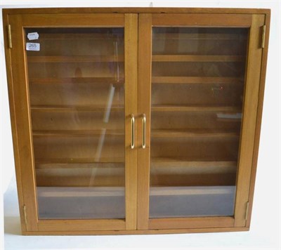 Lot 265 - Collectors Display Cabinet pine with seven wood shelves, twin opening doors 30x28.5x5";, 76x72x13cm