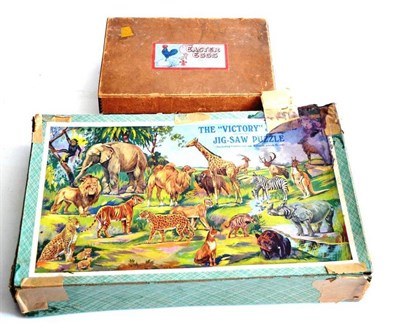 Lot 280 - The Victory Jungle Jigsaw Puzzle with 12 cut-out animals (G-E box F-P) together with an early...