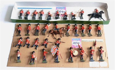 Lot 293 - Britains Coldstream Guards including mounted officer, drum majorm three colour bearers,...