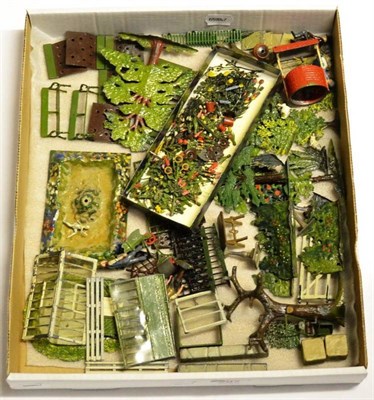 Lot 297 - Britains Garden a collection including Pond with statue, Greenhouse, Cold frame, tree with...