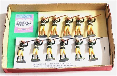 Lot 311 - Britains Set 119 Gloucester Regiment In Tropical Dress standing firing, comprising four figures...