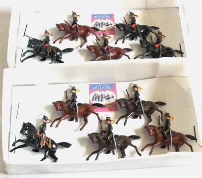 Lot 312 - Britains Set 12 11th Hussars (1931) consisting of Mounted Officer with sword draw and four...