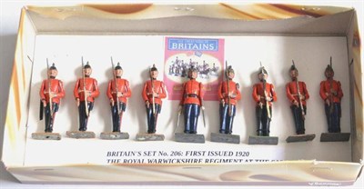 Lot 315 - Britains Set 206 The Royal Warwickshire Regiment consisting of Officer at the present with...