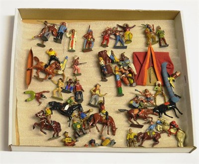 Lot 324 - Britains Wild West Figures including Cowboys and Indians on foot and horseback, some playing...