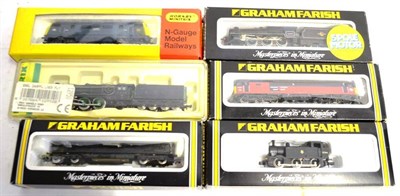 Lot 16 - Graham Farish N-Gauge Four Locomotives 1805 4-6-0 Class 5 BR 44911, 1735 0-6-0T BR 47394 Jinty,...