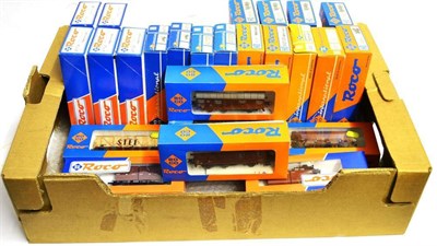 Lot 71 - RoCo HO Gauge A Collection Of Assorted Wagons including 4x47706 Flat with twin steel box load,...