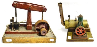 Lot 95 - Scratch/Kit Built Two Stationary Steam Engine (1) Horizontal boiler with single vertical fixed...