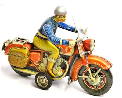 Lot 106 - Tipp Co (Western Germany) Friction Motorcycle with driver, plastic windshield with ";Tippco"; metal