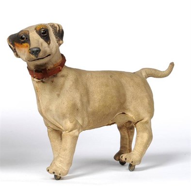 Lot 111 - Roullet & Decamps Walking Dog, with clockwork mechanism and original key, glass eyes, leather...