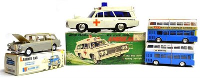 Lot 114 - Laurie Toys Plastic Friction Austin 1100 Learner Car, beige with driver and instructor figures 7"