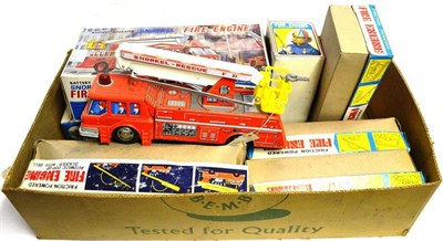 Lot 116 - Japanese Tinplate Various Fire Vehicle, TN (Nomura) Fire Chief helicopter, K Fire Engine F6, SH...