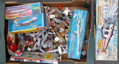 Lot 120 - Various Tinplate Aircraft TPS battery Police helicopter, TT Jumbo Jet, Hong Kong Boeing 747 and...