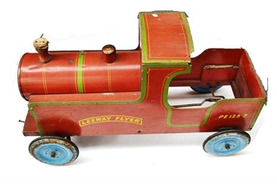 Lot 135 - Leeway Flyer Pedal Train, constructed in wood and finished in red with green/yellow lining,...