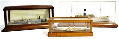 Lot 145 - Four Scratch Built Waterline Ship Models, Two masted topsail Schooner 16"; (40cm), TSS Voltaire...